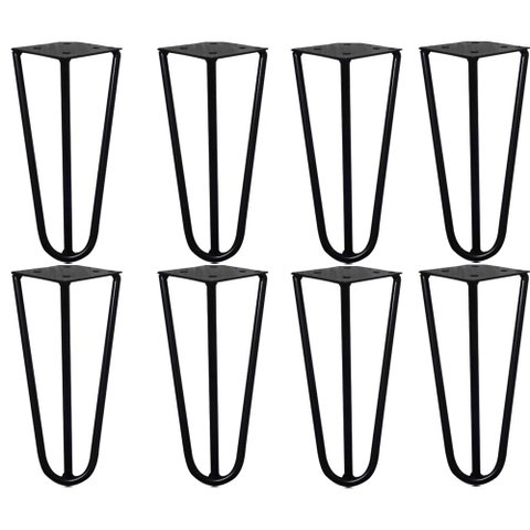 Kit 8 Pés de Metal 15 CM Hairpin Legs Mesas de Centro Puffs Preto