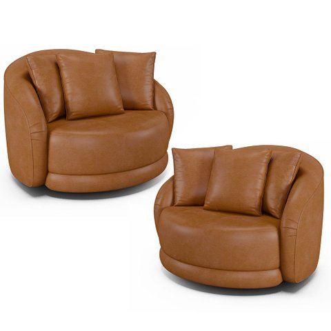 Kit 2 Poltronas Decorativa Giratória para Sala Kaly M22 Sintético Caramelo - Mpozenato