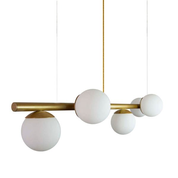 Lustre Pendente Figo Ouro - 6 Globos Esfera de Vidro Branco - 2