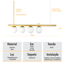 Ver imagem 3 de Lustre Pendente Figo Ouro - 6 Globos Esfera de Vidro Branco