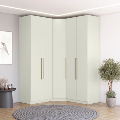 Guarda-roupa Modulado 161,5 X 161,5cm Canto Oblíquo 5 Portas 3 Gavetas Seletto Henn - Areia Hp