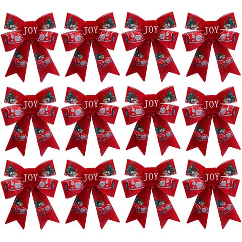 Kit Laço Acetinado PVC Tecido Vermelho Natal Carros 16cm 12 Unidades - Magizi