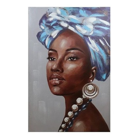 Quadro Decorativo Tela Africana À Óleo 120 X 80:Tela/Azul