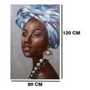 Ver imagem 4 de Quadro Decorativo Tela Africana À Óleo 120 X 80:Tela/Azul