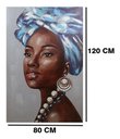 Ver imagem 4 de Quadro Decorativo Tela Africana À Óleo 120 X 80:Tela/Azul