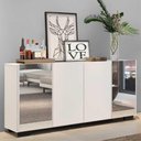Ver imagem 7 de Aparador Buffet 4 Portas Com Espelho E Pés Quadrados Multimóveis V3563 Branco/preto Branco/preto