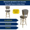 Banqueta Bar Altura 65cm Giratória com Encosto cor Dourado fosco Assento cor linho Cinza grosso Kit  - 4
