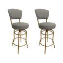 Ver imagem 1 de Banqueta Bar Altura 65cm Giratória com Encosto cor Dourado fosco Assento cor linho Cinza grosso Kit 