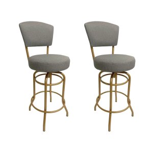 Banqueta Bar Altura 65cm Giratória com Encosto cor Dourado fosco Assento cor linho Cinza grosso Kit 