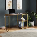 Ver imagem 1 de Mesa Escritório Berlim Industrial com Prateleira Ferro Dourado Tampo 110x46 Amêndoa
