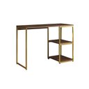 Ver imagem 2 de Mesa Escritório Berlim Industrial com Prateleira Ferro Dourado Tampo 110x46 Amêndoa