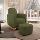 Ver imagem 2 de Poltrona de Amamentação com Balanço e Puff Orgânico Saori W01 Linho Verde - Lyam Decor