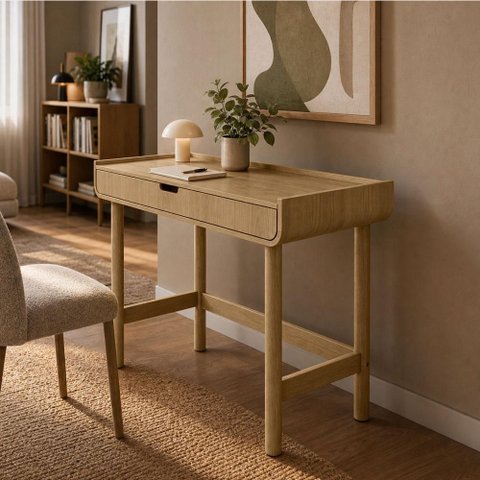 Mesa Escrivaninha Orgânica Home Office 1 Gaveta 100cm Nordic A03 Hanover Roble - Lyam Decor