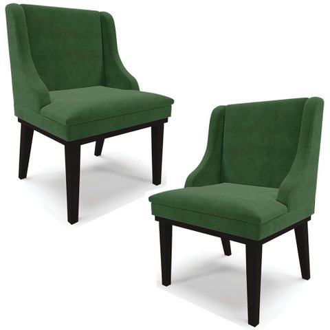Kit 2 Cadeiras Decorativas Sala de Jantar Base Fixa de Madeira Firenze Suede Verde Esmeralda/Preto G