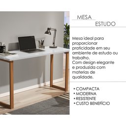 Mesa de Estudo 76 Cm Escrivaninha Tampo Mdf Pés Madeira Quarto e Sala Trabalho Notebook Cor Branco - 2