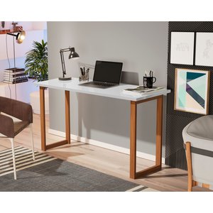 Mesa de Estudo 76 Cm Escrivaninha Tampo Mdf Pés Madeira Quarto e Sala Trabalho Notebook Cor Branco