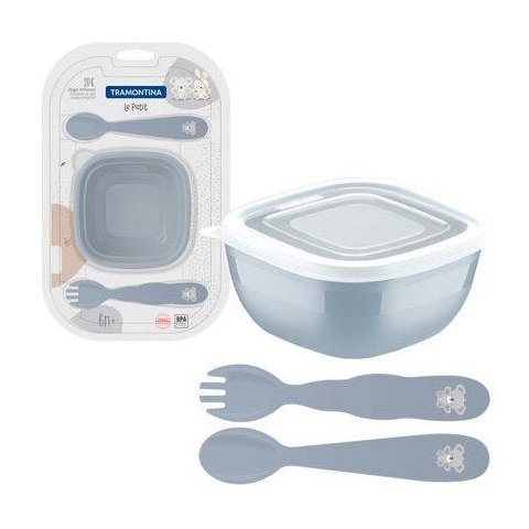 Jogo De Talheres Infantil Le Petit Cinza 03 Peças