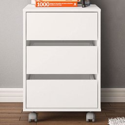 Mesa de Cabeceira Mauá 3 Gavetas com Rodízios Branco - Politorno - 1