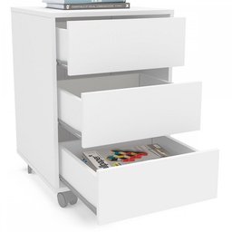 Mesa de Cabeceira Mauá 3 Gavetas com Rodízios Branco - Politorno - 3