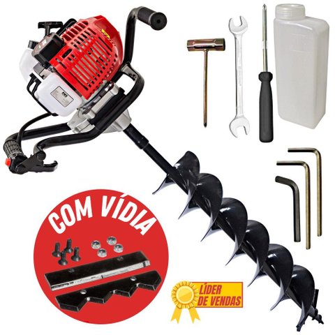 Perfurador de Solo Kawashima ED243BD á Gasolina 43cc Com Broca 150x800mm Para Mudas e Plantio