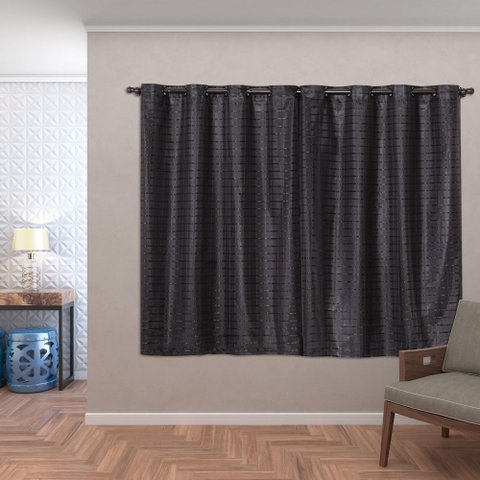 Cortina Blackout Voil 2,00m X 1,40m Pvc Blecaute Voal Sala Quarto Janela Bloqueia Claridade Preto
