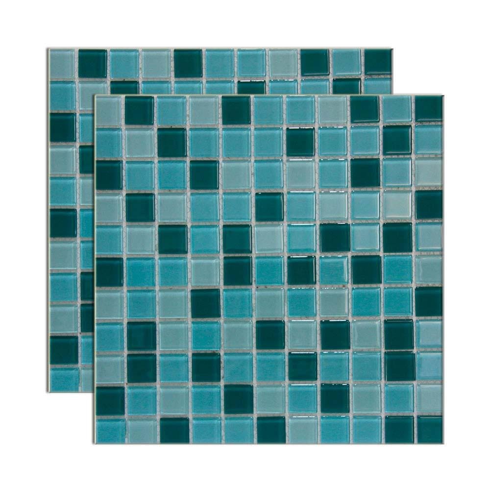 Pastilha de Vidro Glass Mosaic Miscelanea Placa 29,2x29,2cm Verde e Branco