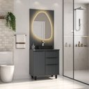 Ver imagem 1 de Conjunto Cecília com Pés 78cm Painel Ripado Espelho Led e Cuba Preta - Fabribam