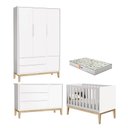 Ver imagem 1 de Quarto de Bebê 3 Portas New Classic Branco com Pés Madeira Natural e Colchão Gazin – Reller