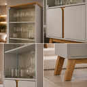 Ver imagem 4 de Cristaleira Liz MDF 180x70cm Vidro Prateleira Sala de Jantar Madeira Cozinha Integrada:Off White/Cin