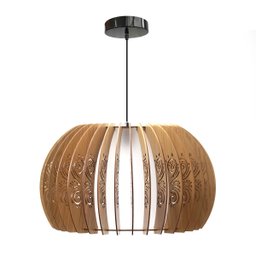 Lustre Pendente de Madeira Vazado Aletado Bari G Dessin 46x30cm Soq E27 Cor:marfim - 1