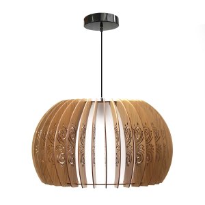 Lustre Pendente de Madeira Vazado Aletado Bari G Dessin 46x30cm Soq E27 Cor:marfim