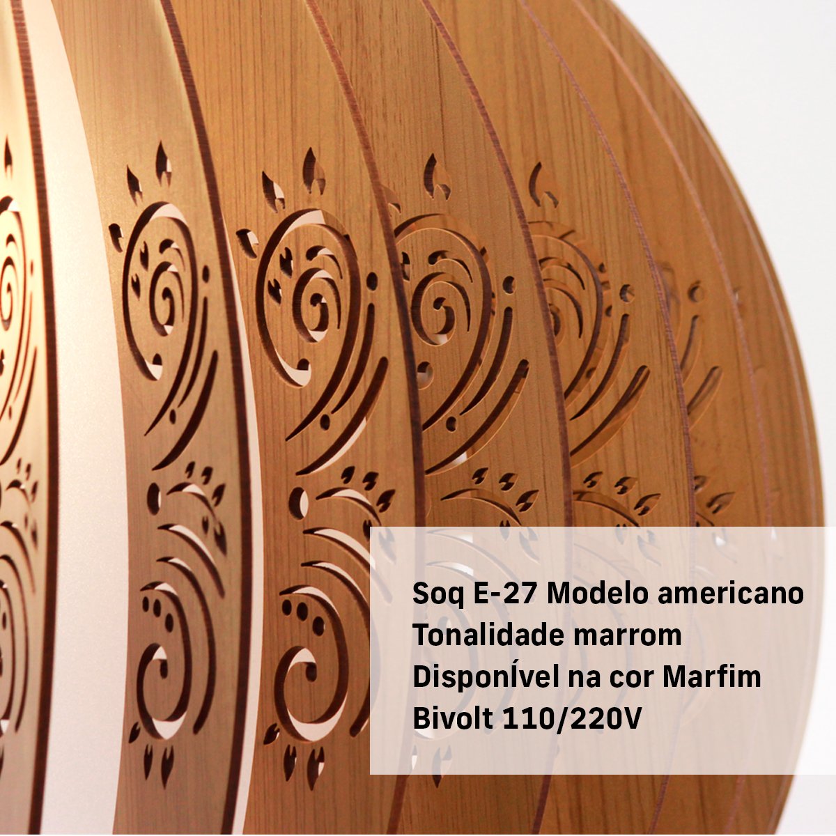 Lustre Pendente de Madeira Bari G Dessin 46x30cm Soq E27 Cor:marfim - 3