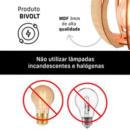 Lustre Pendente de Madeira Vazado Aletado Bari G Dessin 46x30cm Soq E27 Cor:marfim - 6