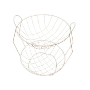 Fruteira de Mesa Dupla com 2 Cestos Aramada Pintura Epoxi:Branco