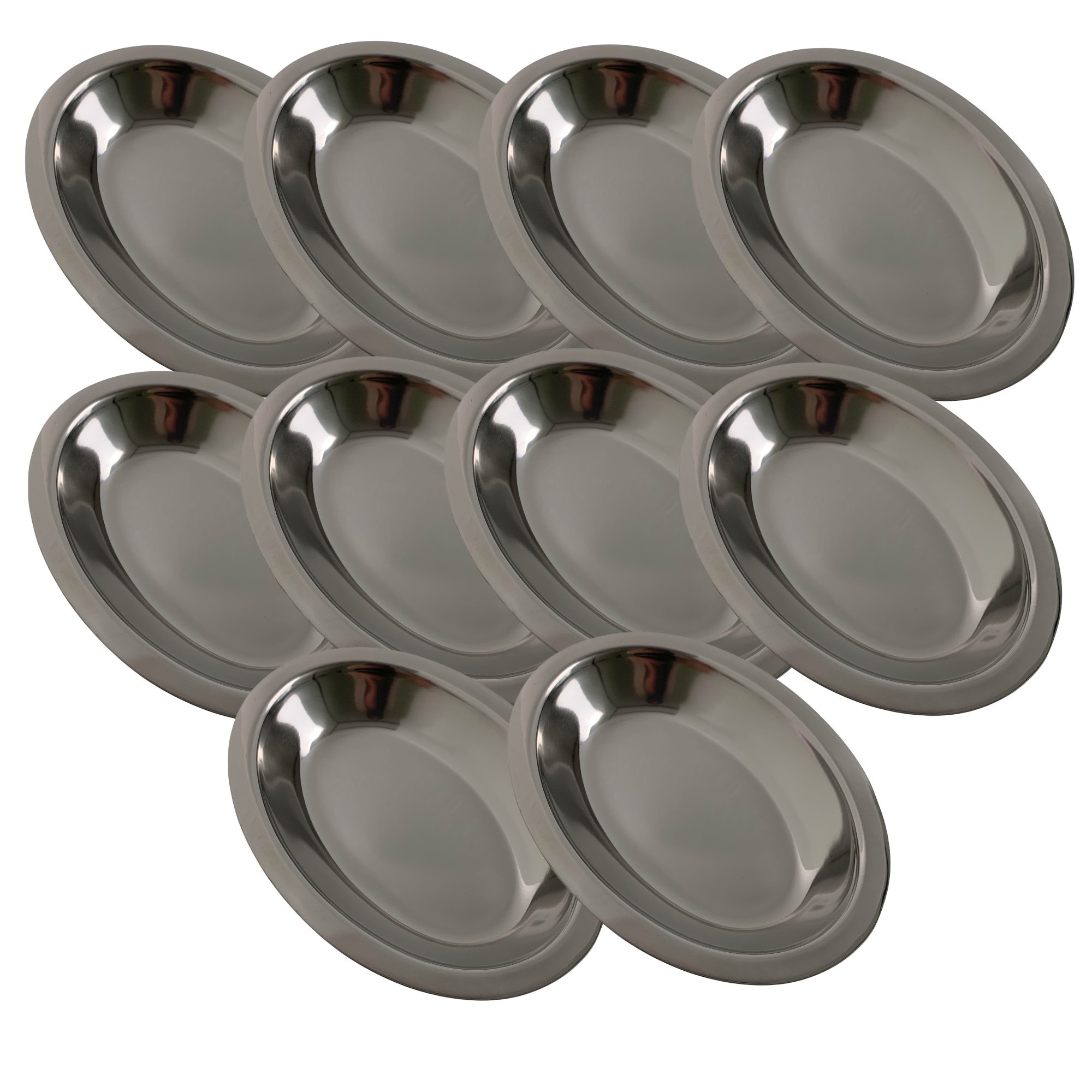 Kit 10 Travessa Oval Funda Aço Inox Bandeja 19cm Baixela para Servir Restaurante