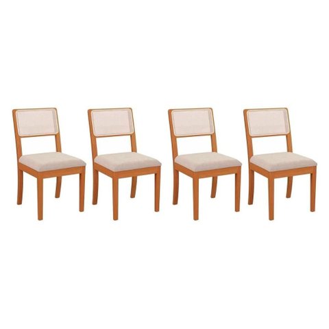 Kit 4 Cadeiras Sala Jantar Lola 4 Un Carvalho/boucle Bege/tela Bege - Kappesberg