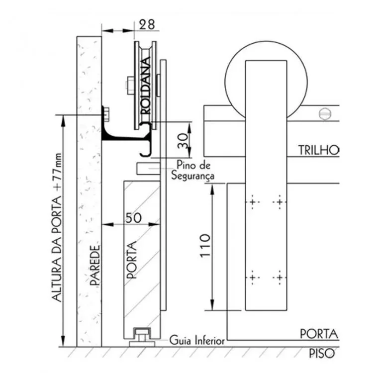 Kit para Porta de Correr 1,5 Metros Alumínio Polido Alumina Geris - 3