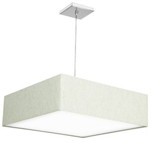 Lustre Cupula Pendente Dome Quadrado 50x15cm Linho Claro