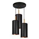 Ver imagem 2 de Lustre Pendente Triplo Bilboquê Cilindrico Preto com Cobre