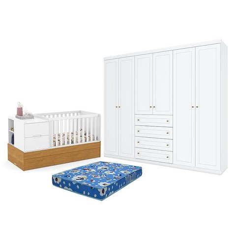 Berço Americano Multifuncional Formare Branco Freijó - Matic e Guarda Roupa Casal Americano 6 Portas