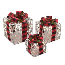 3 Caixas de Presente Natalinas com Laço Xadrez Vermelho e Preto - 1