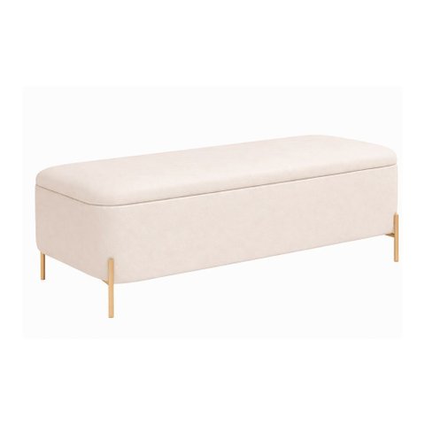 Puff Baú Bella 160cm Pés Alumínio Courino Off White - Sallar Home