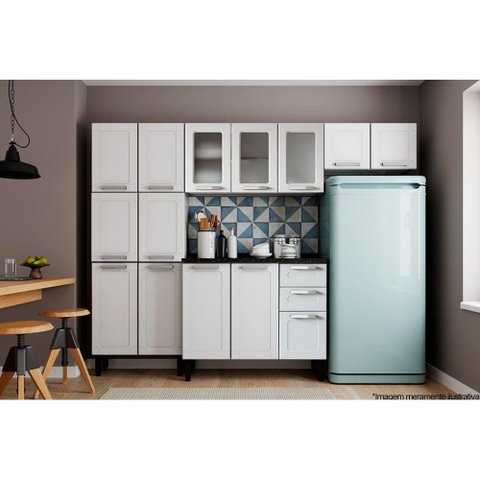 Kit de Cozinha Completa 4 Peças Múltipla (2 Armários + 1 Balcão + 1 Paneleiro) C4P77 Branco - Bertol