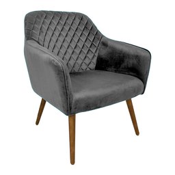 Poltrona Decorativa Versalhes Pés Palito Madeira Veludo Cinza - Gran Belo - 1