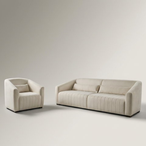 Conjunto Sofá 02 Lugares Living Ísis e Uma Poltrona Tecido Acquablock Pet Friendly Cru 2,30m