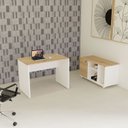 Ver imagem 7 de Mesa Escrivaninha Retangular X com Passa Cabos e Pés Painel para Escritório 100cm Corporate Carvalho Treviso e Branco Marrom