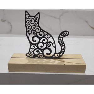 Gato Gatinho em Mdf para Decoração com Base de Pinus Letreiro Enfeite