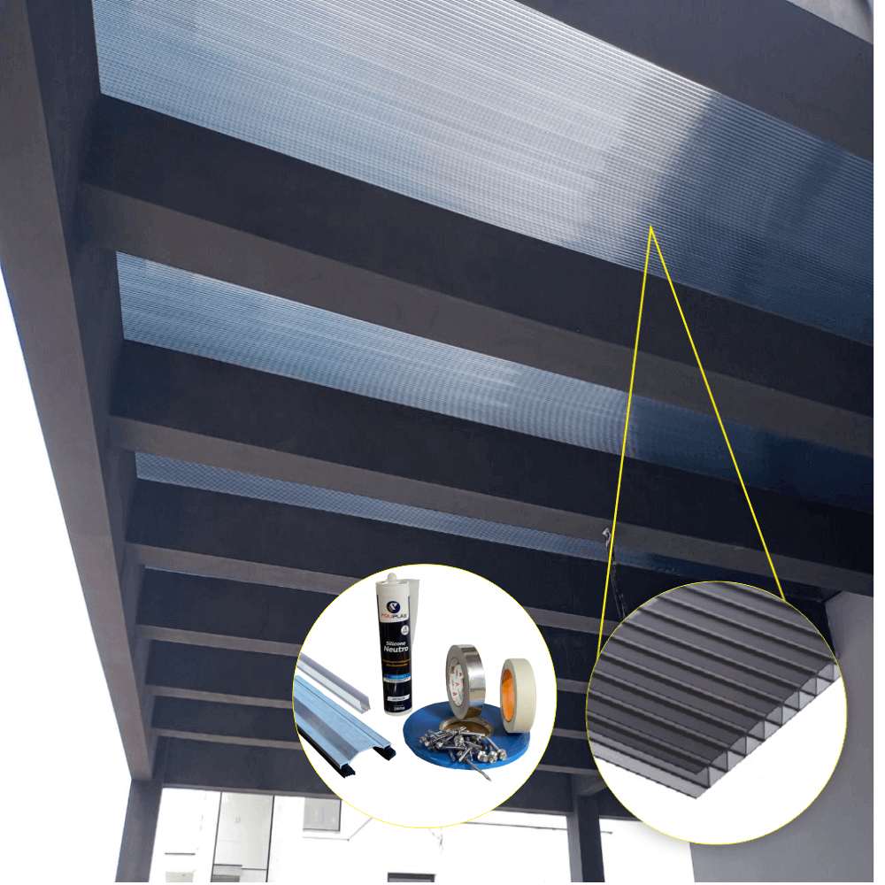 Cobertura Policarbonato Alveolar 6,00m x 1,00m - Fume 4mm - 2