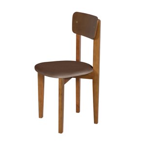 Cadeira de Restaurante Elisa em Madeira Maciça Assento Suede Marrom