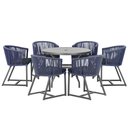 Ver imagem 1 de Mesa com 6 Cadeiras de Jantar Roma 120cm e Noronha em Alumínio Preto Corda Náutica Estofado 12 Trama